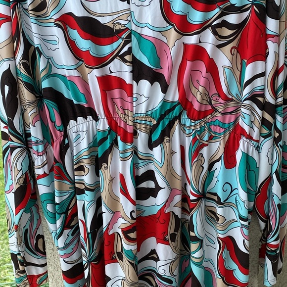 Lily 🩵 Geometric Retro Patterned Long Open Topper, Elastic Waist Front Tie, 2X - Picture 7 of 13